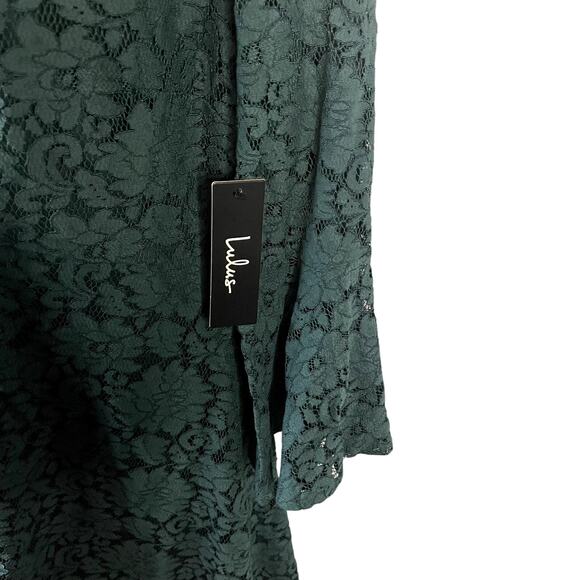 NWT Lulus Favorite Flair Forest Green Lace Flounce Sleeve Mini Dress Size Large - Picture 6 of 8